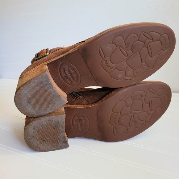Kork Ease Ankle Boots Size 7 Brown Suede Mesa Side Zips Stacked Heel Western - Picture 8 of 12